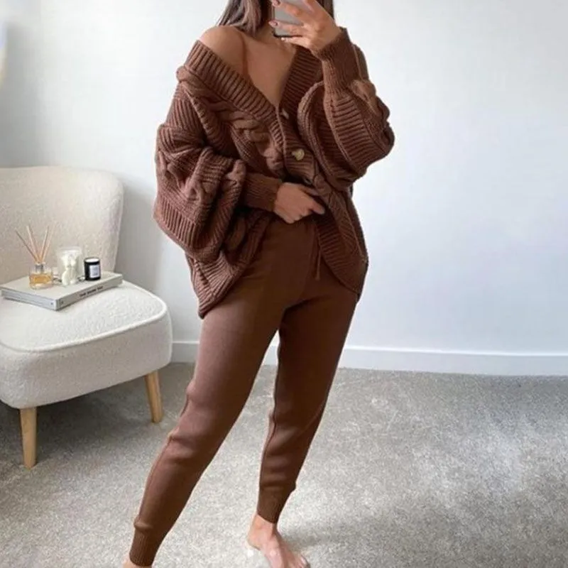 Chunky Knit Sweater and Pants Set Two Piece Loungewear Pajama Co ord
