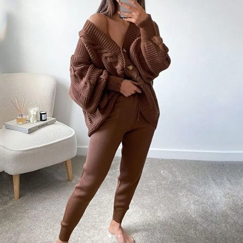 Chunky Knit Sweater and Pants Set Two Piece Loungewear Pajama Co ord