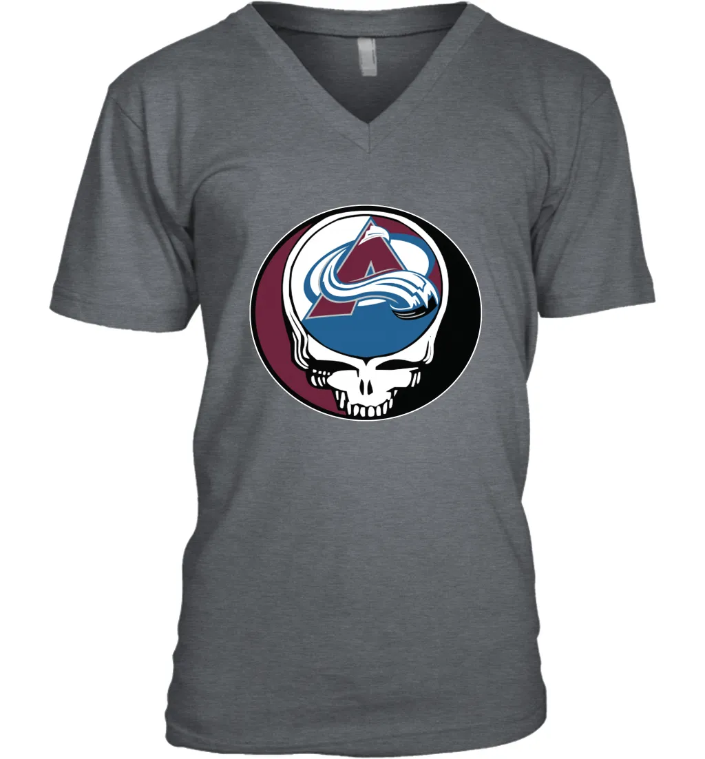Colorado Avalanche Grateful Dead Steal Your Face Hockey NHL Mens V-Neck T-Shirt