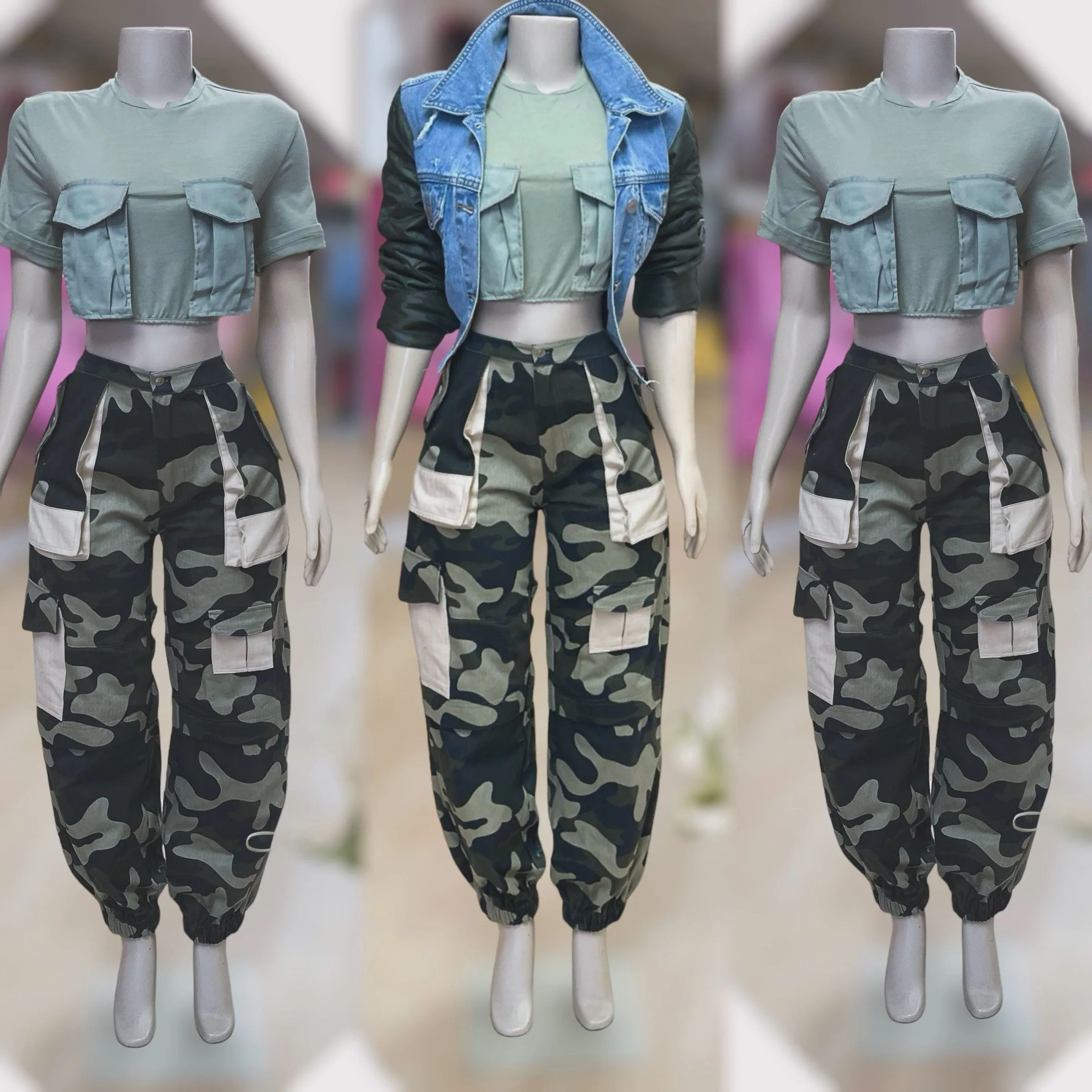 Crop Front Pocket Top ( Olive )