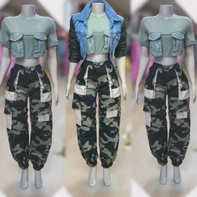 Crop Front Pocket Top ( Olive )