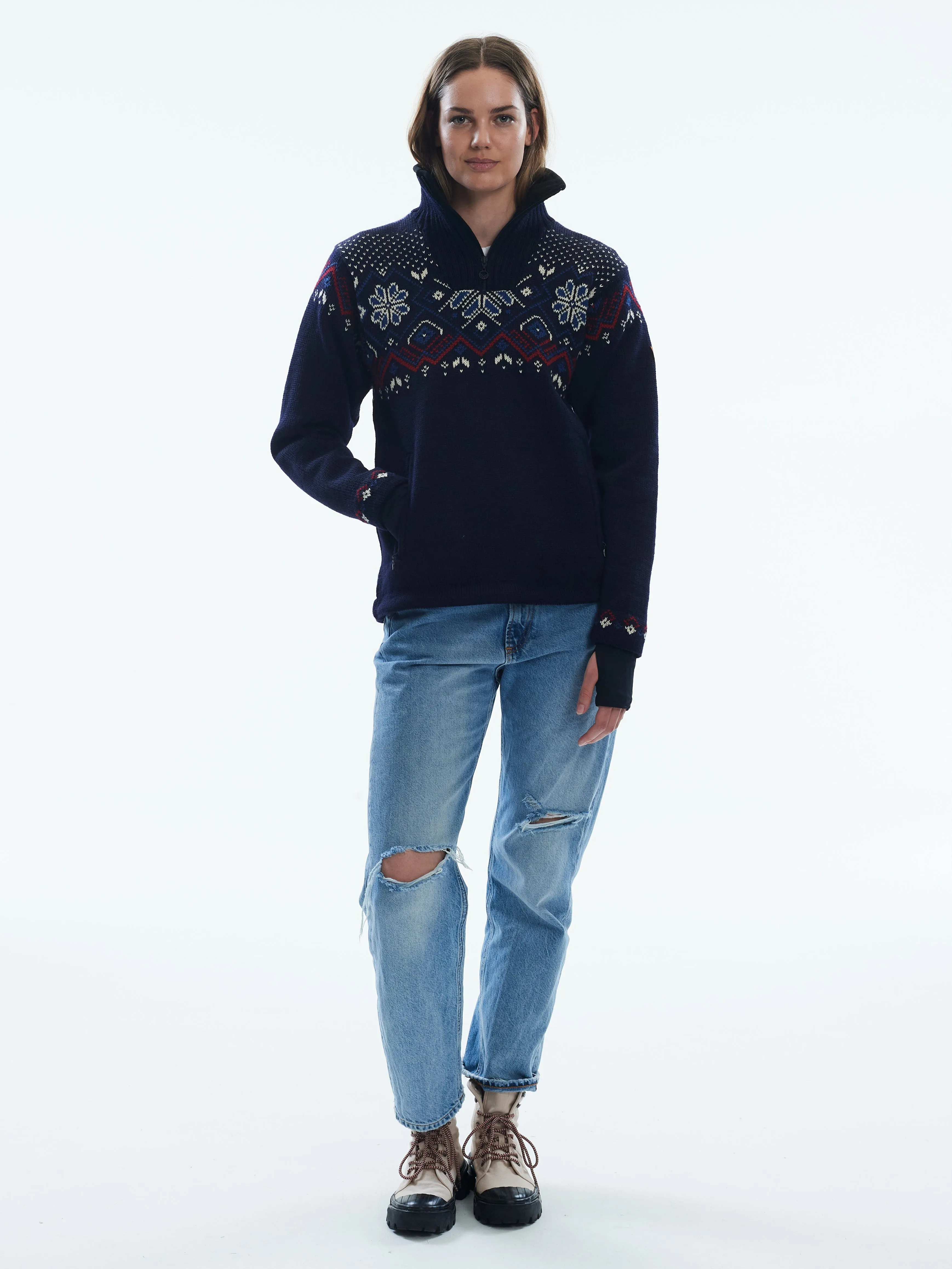 Womens Weatherproof Sweater - Fongen Navy by Dale of Norway