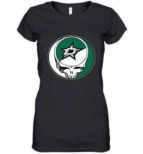 Dallas Stars Grateful Dead Steal Your Face Hockey NHL Womens V-Neck T-Shirt