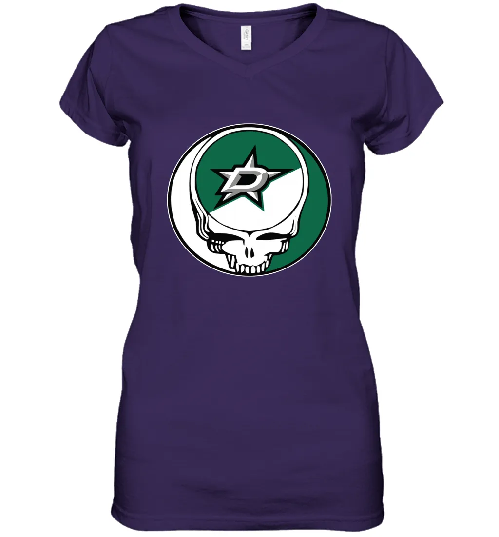 Dallas Stars Grateful Dead Steal Your Face Hockey NHL Womens V-Neck T-Shirt
