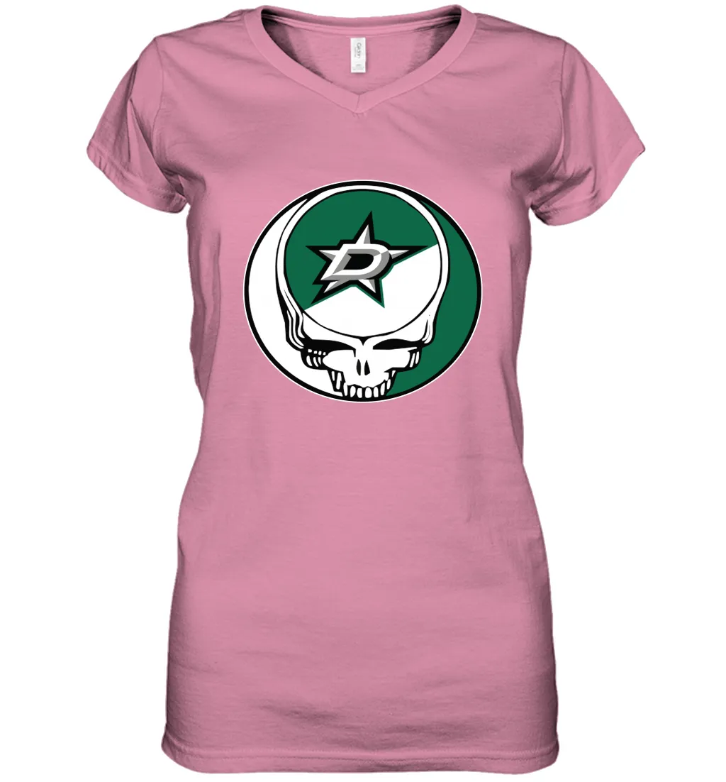Dallas Stars Grateful Dead Steal Your Face Hockey NHL Womens V-Neck T-Shirt
