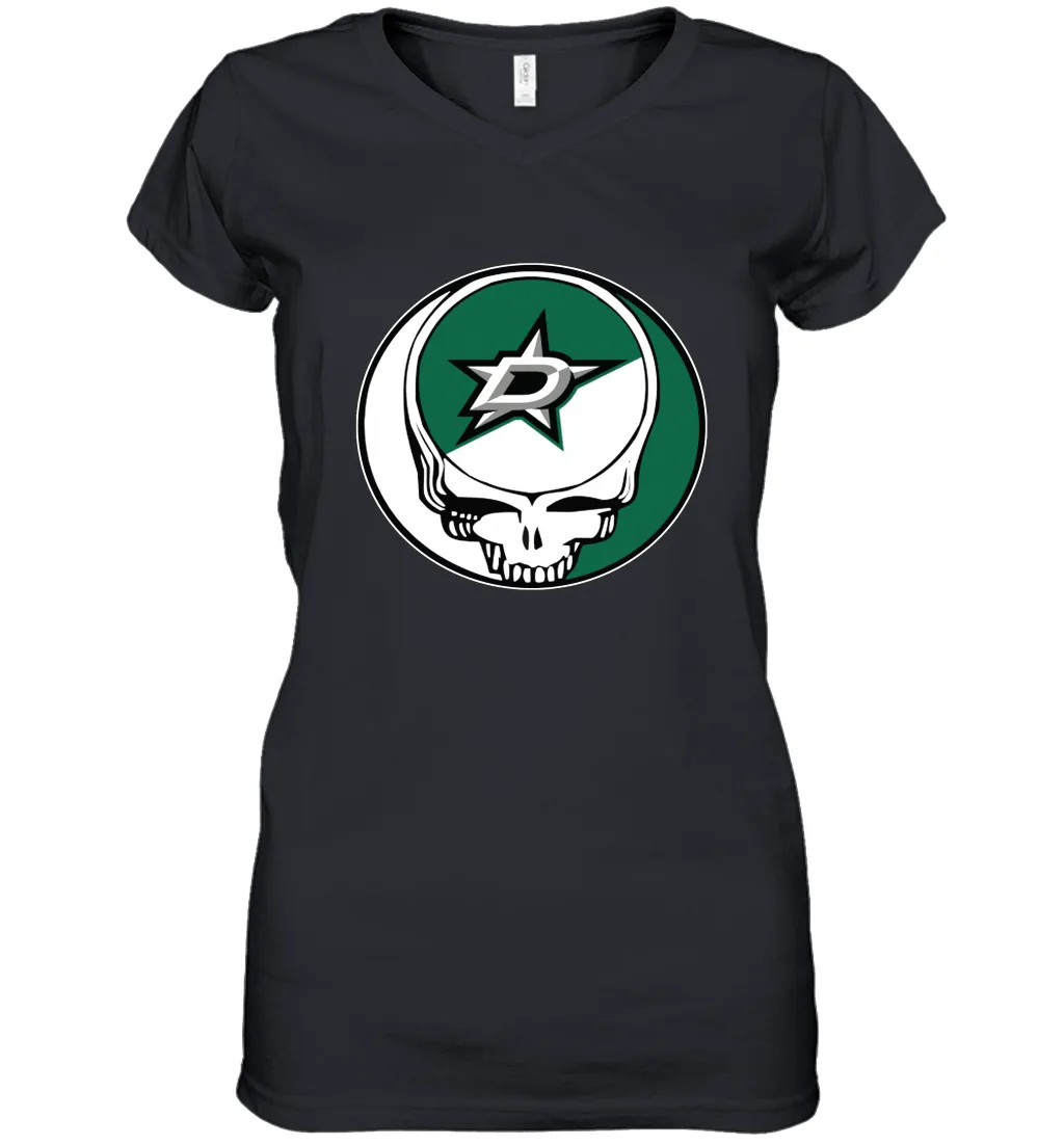 Dallas Stars Grateful Dead Steal Your Face Hockey NHL Womens V-Neck T-Shirt