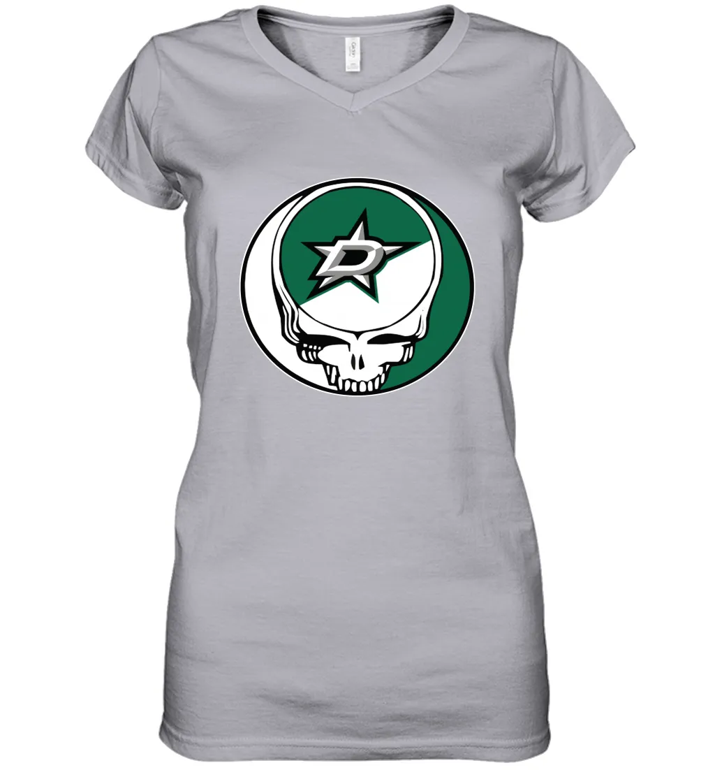 Dallas Stars Grateful Dead Steal Your Face Hockey NHL Womens V-Neck T-Shirt