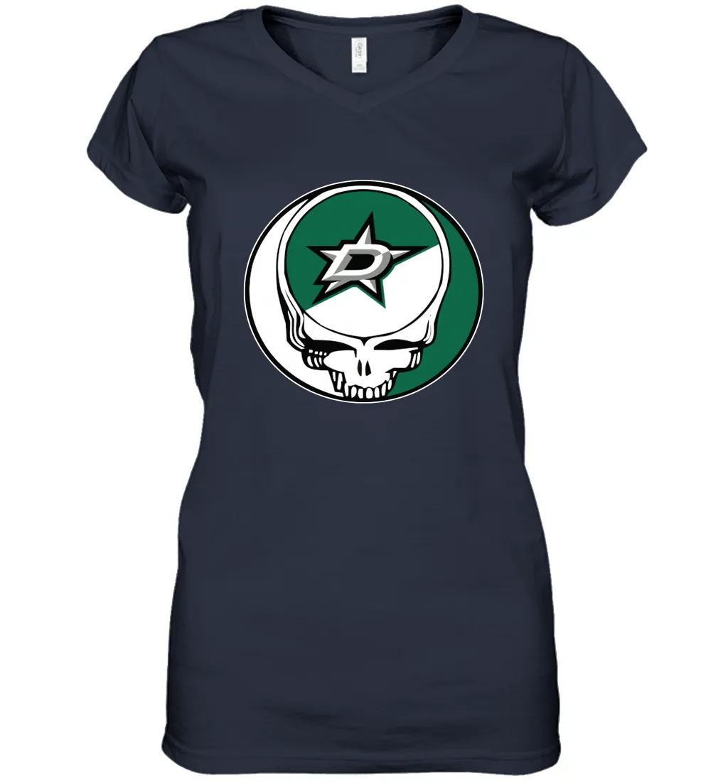 Dallas Stars Grateful Dead Steal Your Face Hockey NHL Womens V-Neck T-Shirt