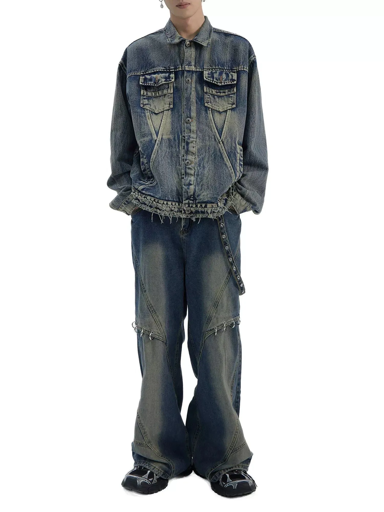 Distressed End Line Denim Jacket