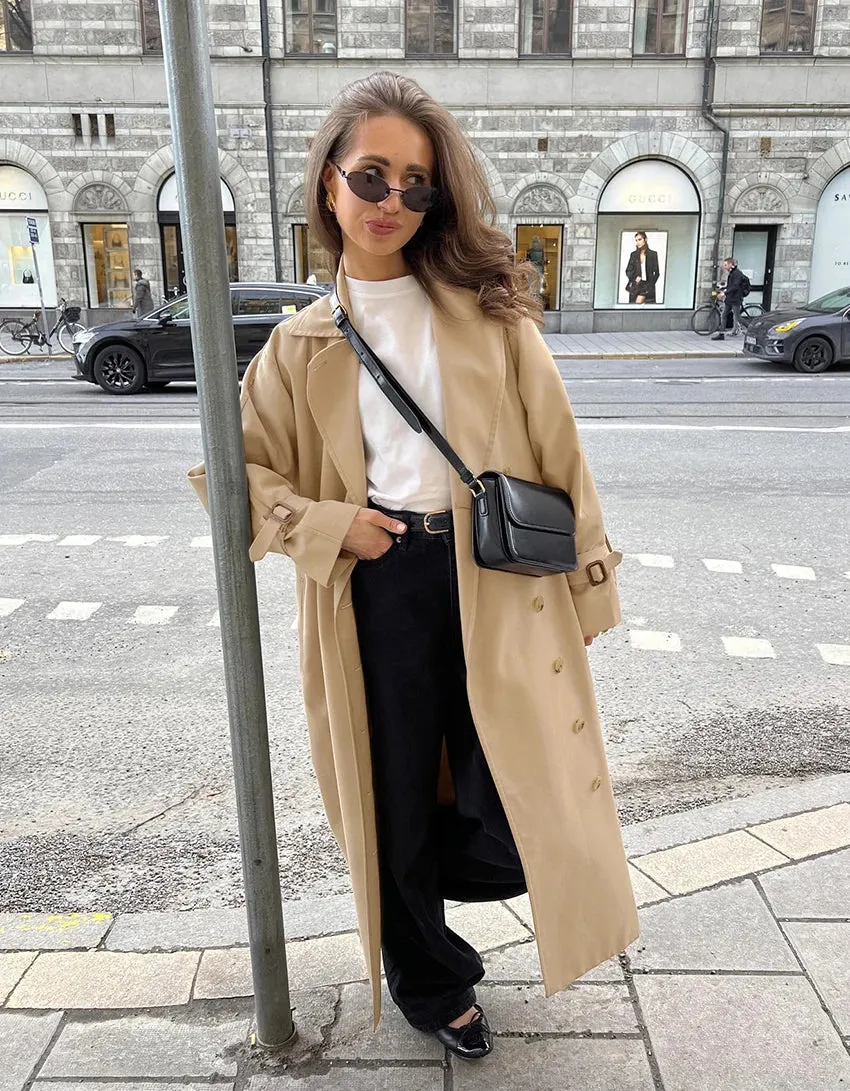 Double-Breasted Long Trench Coat