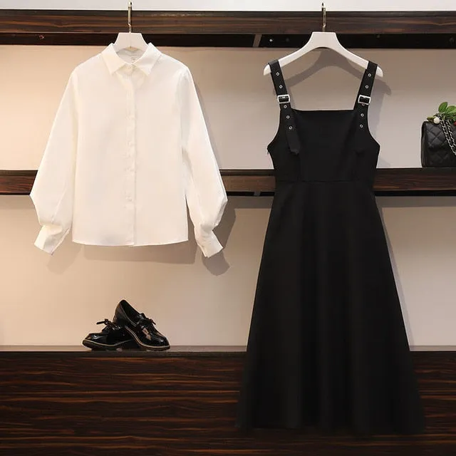 Dress Sets Women Plus Size 4XL Chic Fashion Elegant Office Lady Outfits 2 Piece Korean Fall Basic Simple Female Shirts Vestido