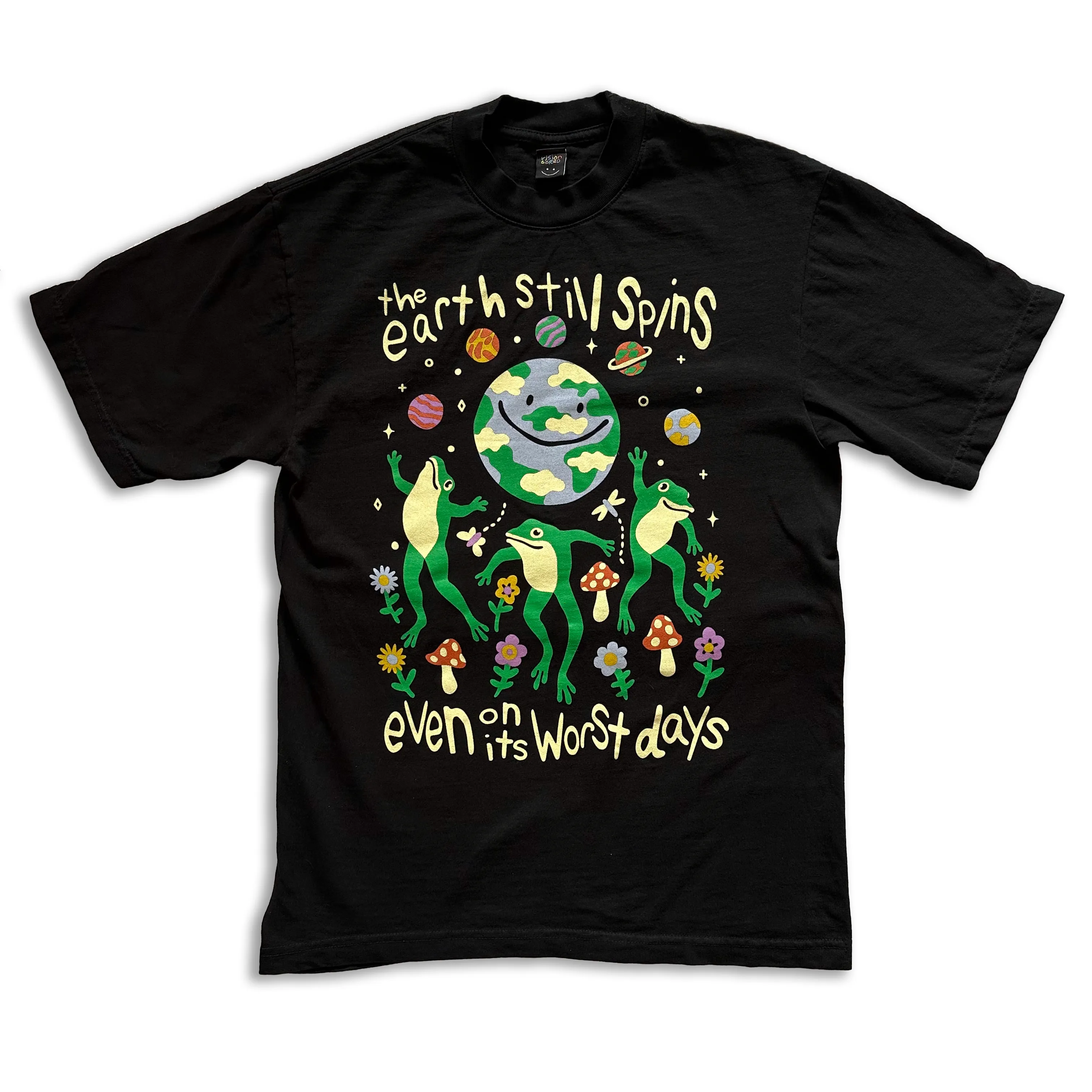 earth still spins t shirt - black