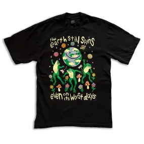 earth still spins t shirt - black
