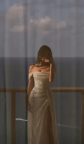 Elegant Formal Dress Off Shoulder Sequin Long Evening Dresses Wedding Dresses