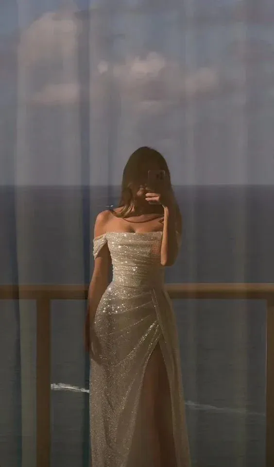 Elegant Formal Dress Off Shoulder Sequin Long Evening Dresses Wedding Dresses