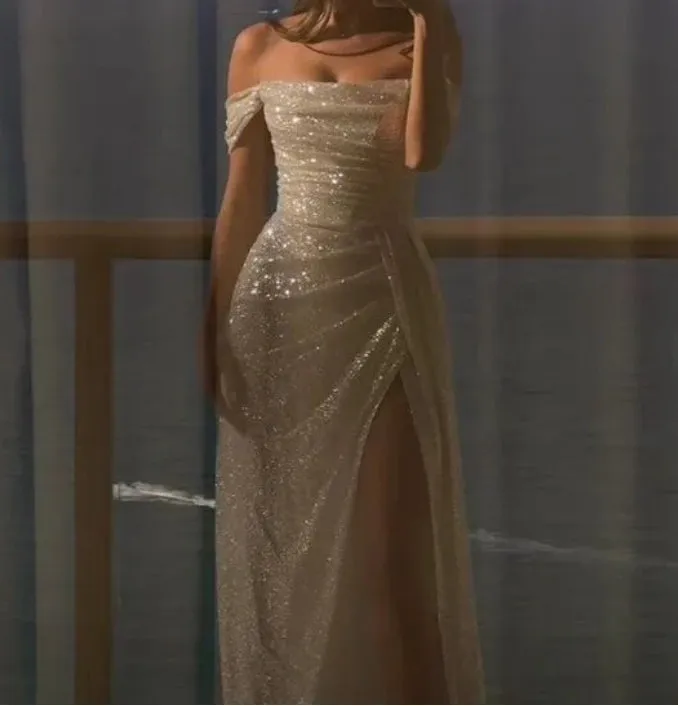 Elegant Formal Dress Off Shoulder Sequin Long Evening Dresses Wedding Dresses