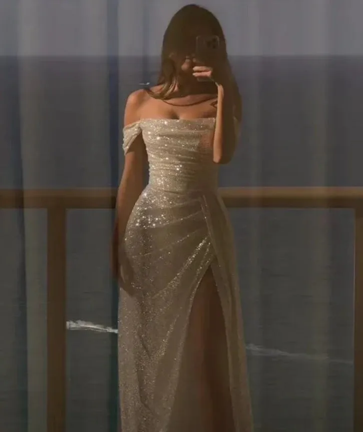 Elegant Formal Dress Off Shoulder Sequin Long Evening Dresses Wedding Dresses