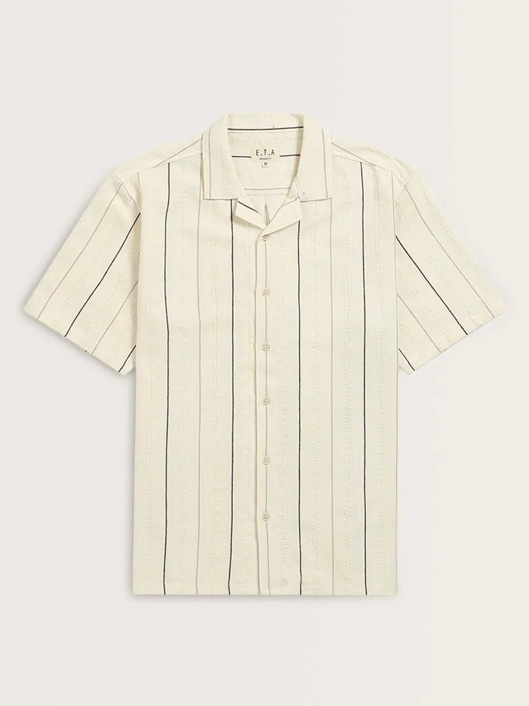 ETA Off-White Stripe Printed Relaxed-Fit Cotton Shirt