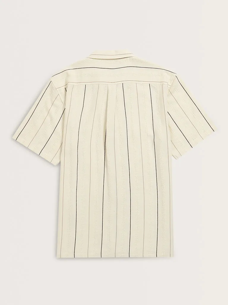 ETA Off-White Stripe Printed Relaxed-Fit Cotton Shirt