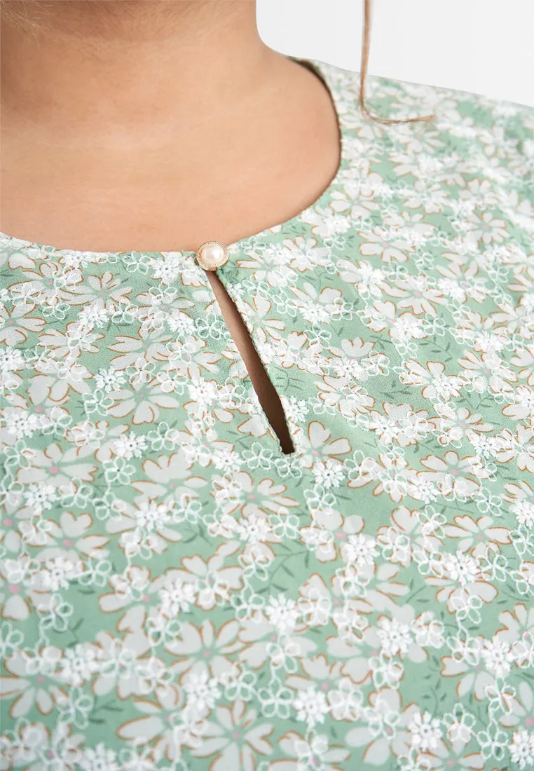 Faerie Floral Embroidery Chiffon Kurung Pahang Set - Brown
