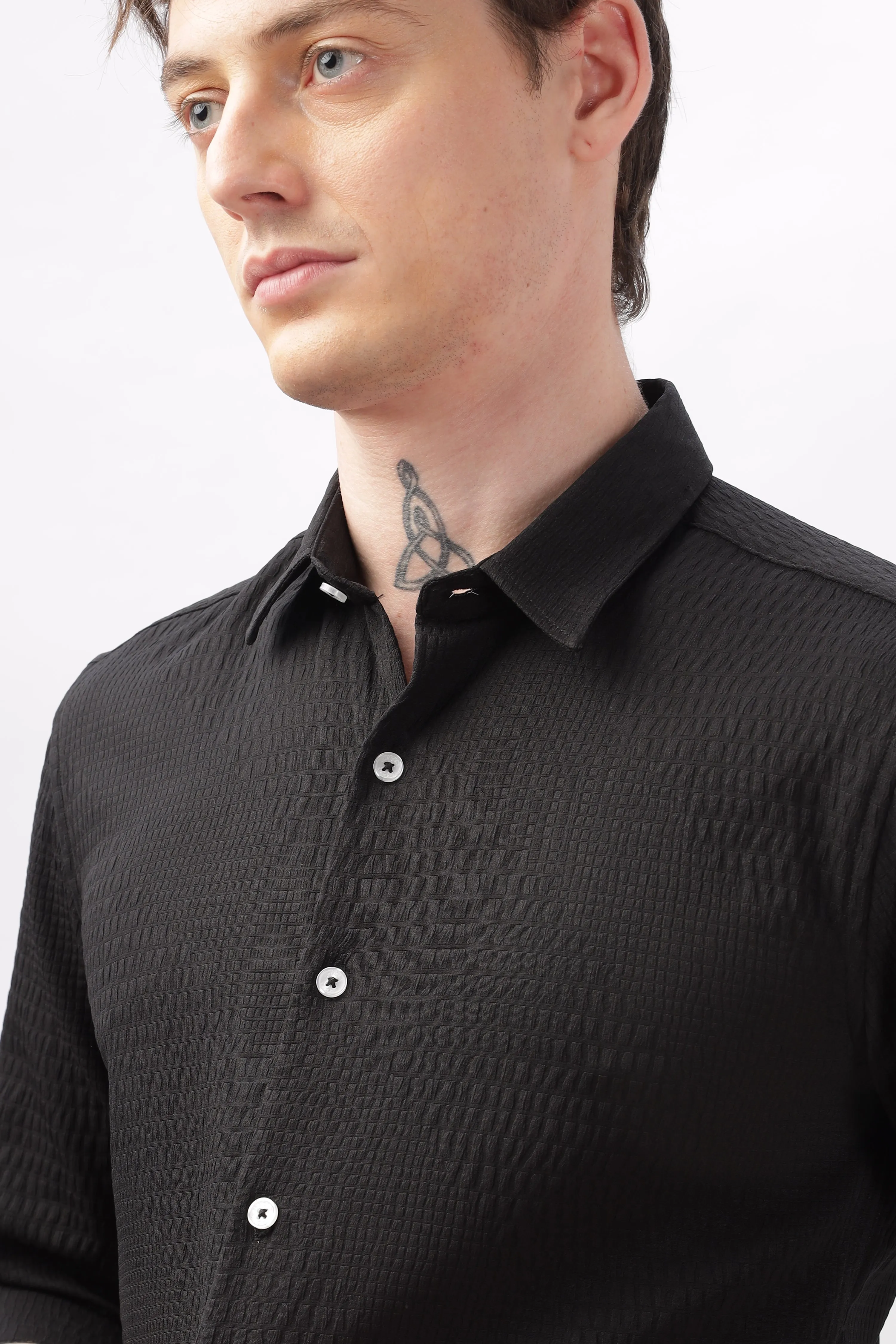 Faux Alligator Print Black Textured Shirt