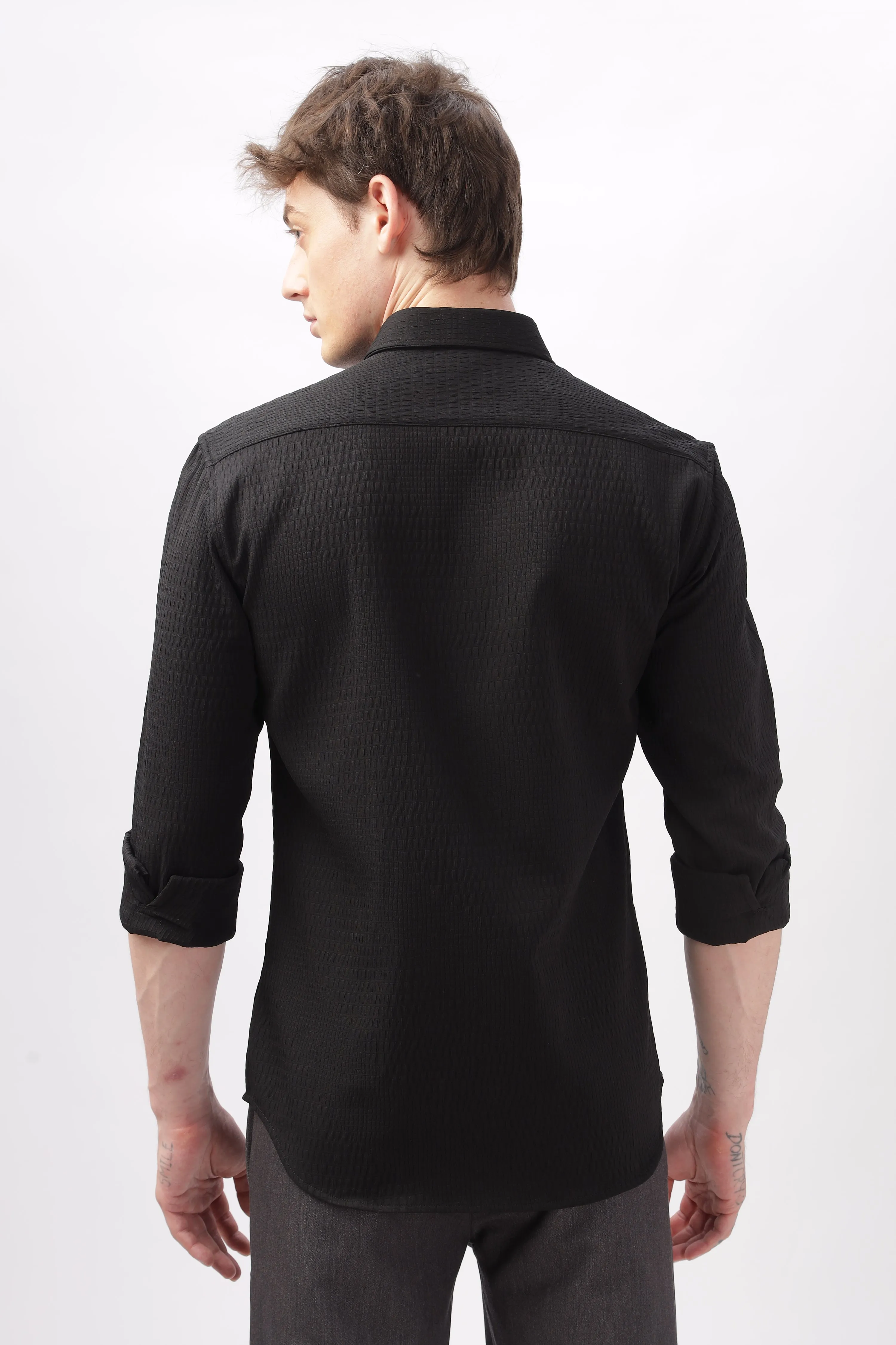 Faux Alligator Print Black Textured Shirt