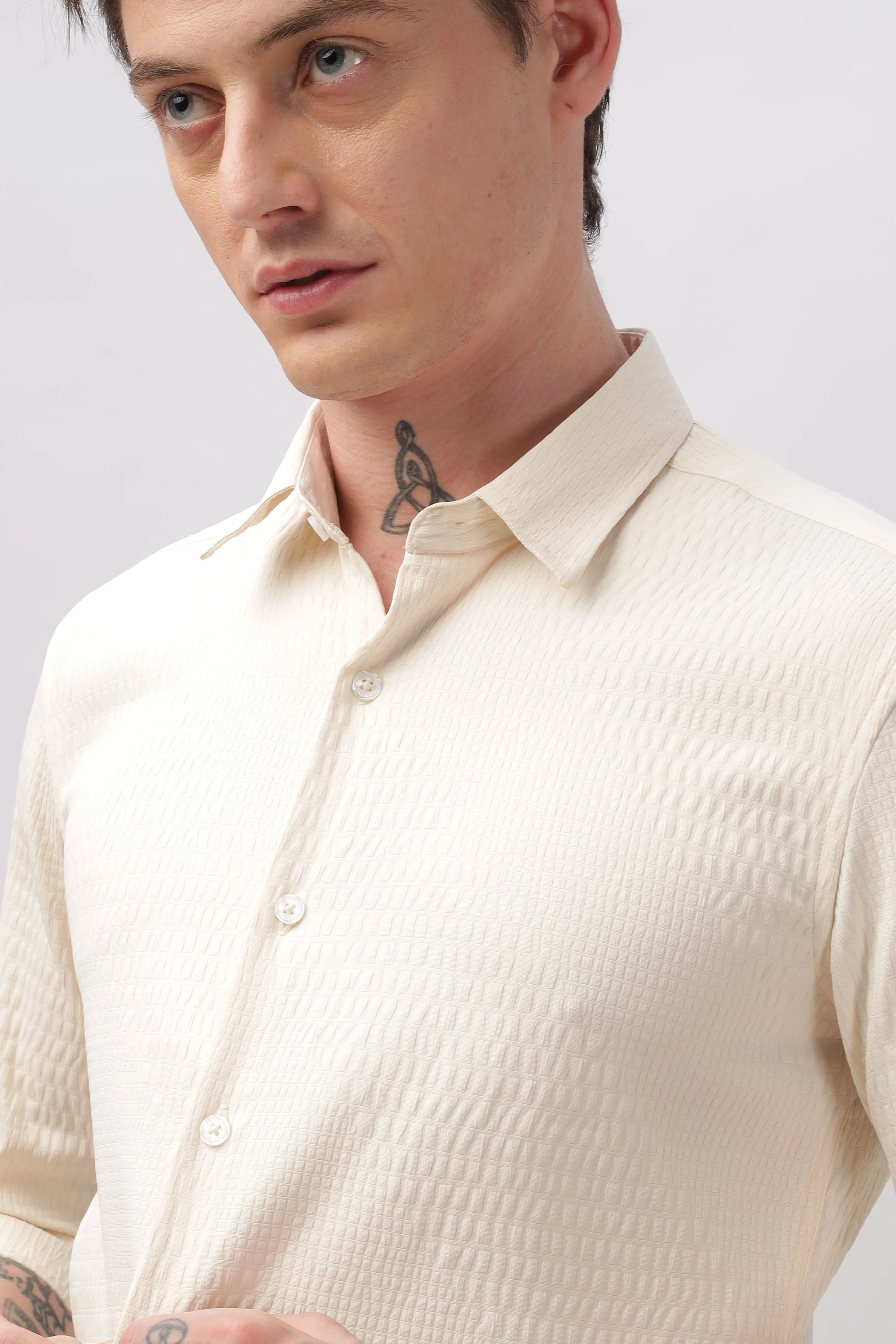 Faux Alligator Print Cream Textured Shirt