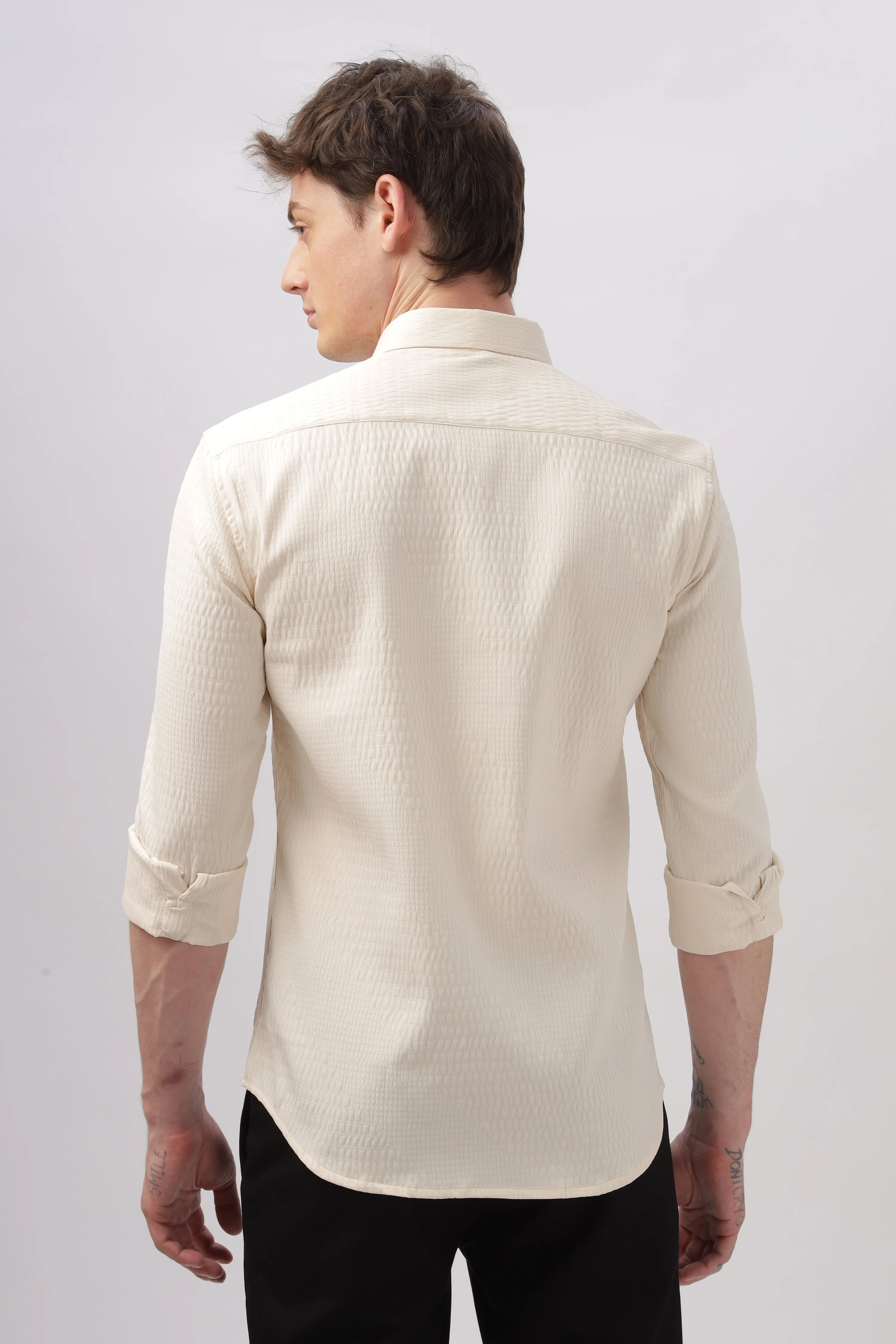 Faux Alligator Print Cream Textured Shirt