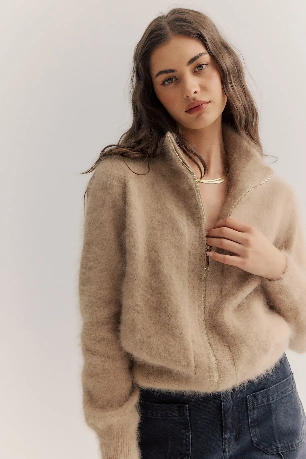 Felix Zip Cardigan - Latte