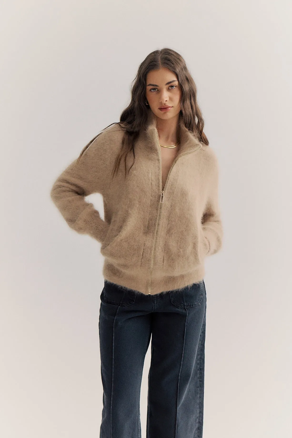 Felix Zip Cardigan - Latte