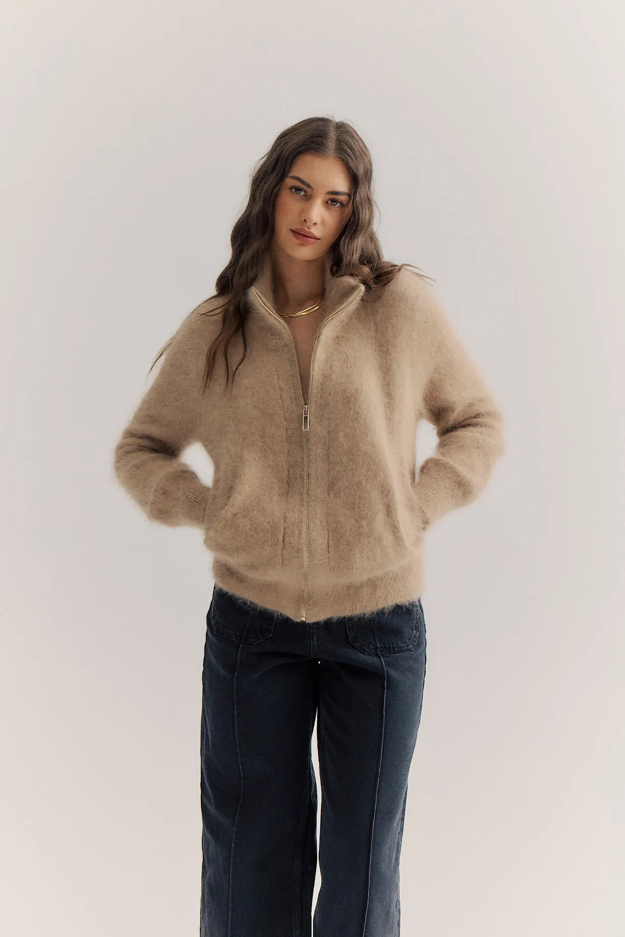 Felix Zip Cardigan - Latte