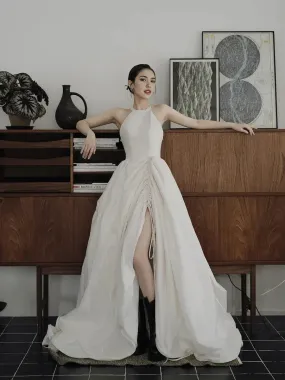 Formal Wear Dresses White Elegant Halter Satin A-Line Long Prom Dress Prom Dresses Shops Formal Women's Dresses