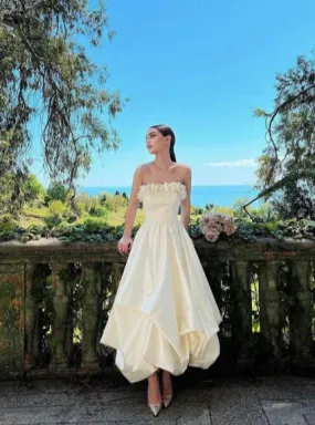 Formal Wear Dresses White Strapless A-Line Long Party Dress Evening Gown Prom Dresses Shops Formal Women's Dresses