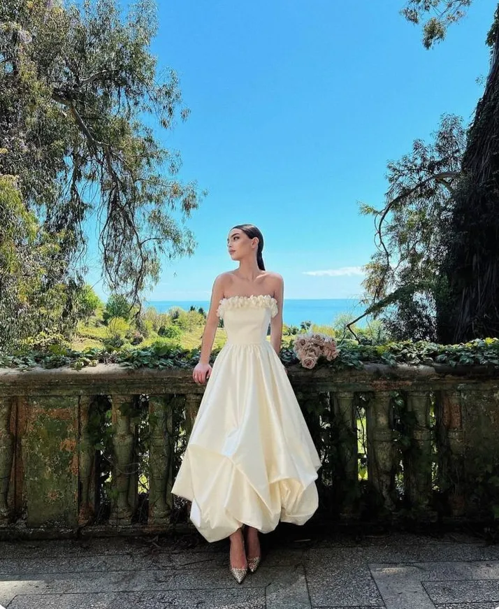 Formal Wear Dresses White Strapless A-Line Long Party Dress Evening Gown Prom Dresses Shops Formal Women's Dresses