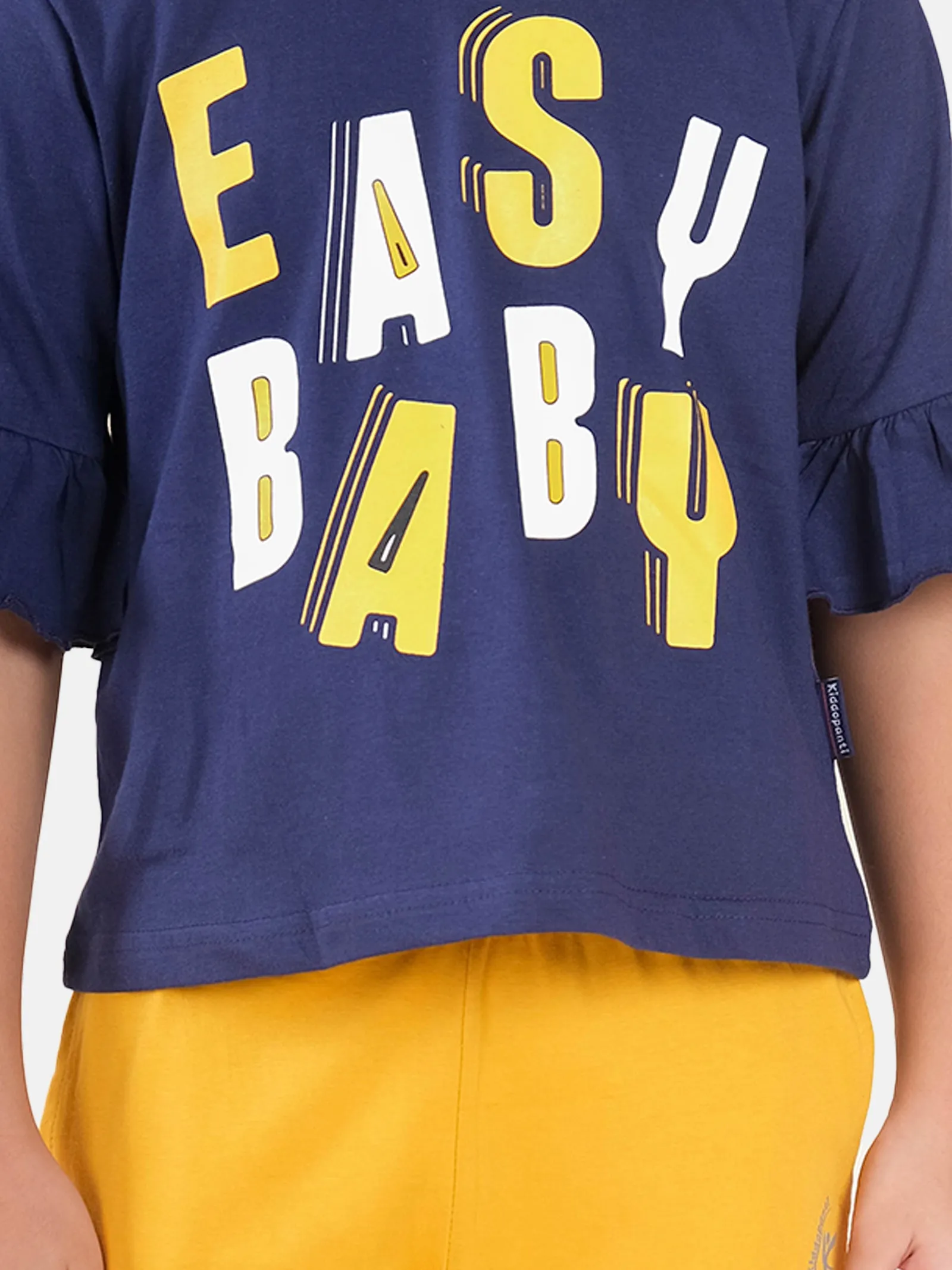 Girls Printed Frill Half Sleeve T-Shirt & Solid Track Pant Set