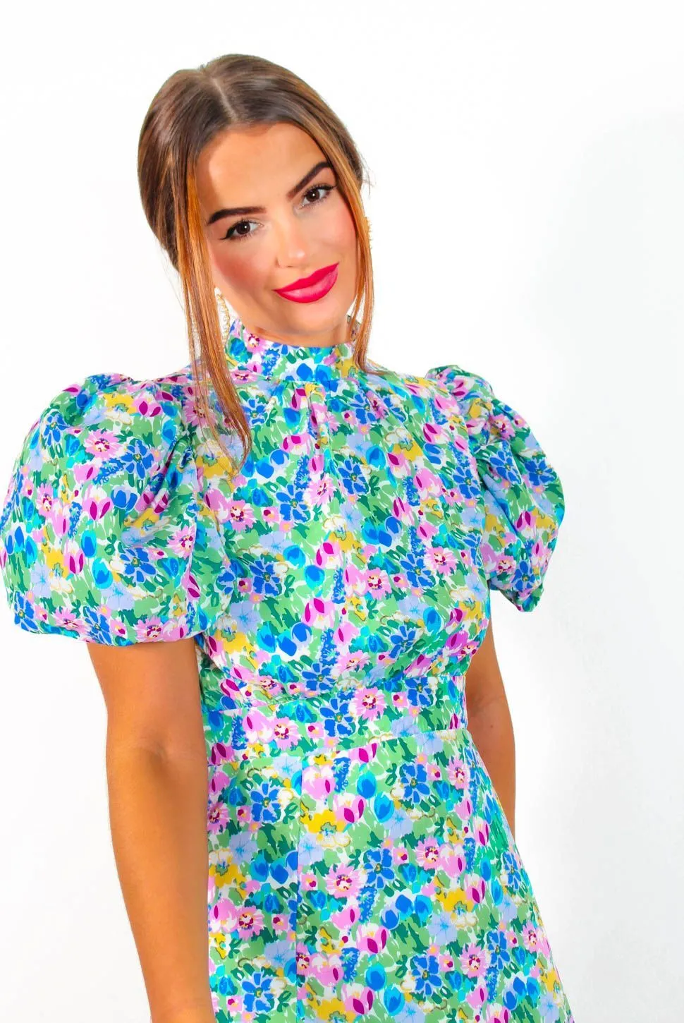 Got The Flower - Blue Lilac Floral Print Midi Dress