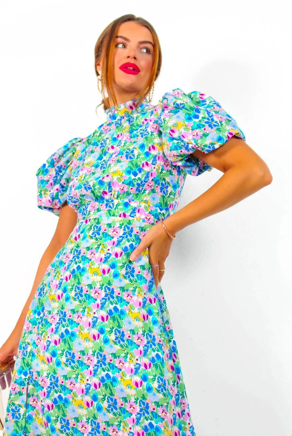 Got The Flower - Blue Lilac Floral Print Midi Dress