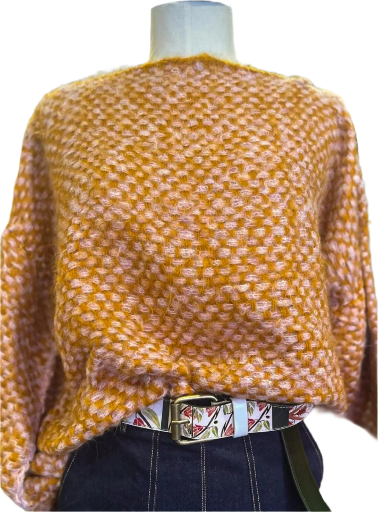 Hand loom 2 tone sweater (Alpaca) Pink - Saffron
