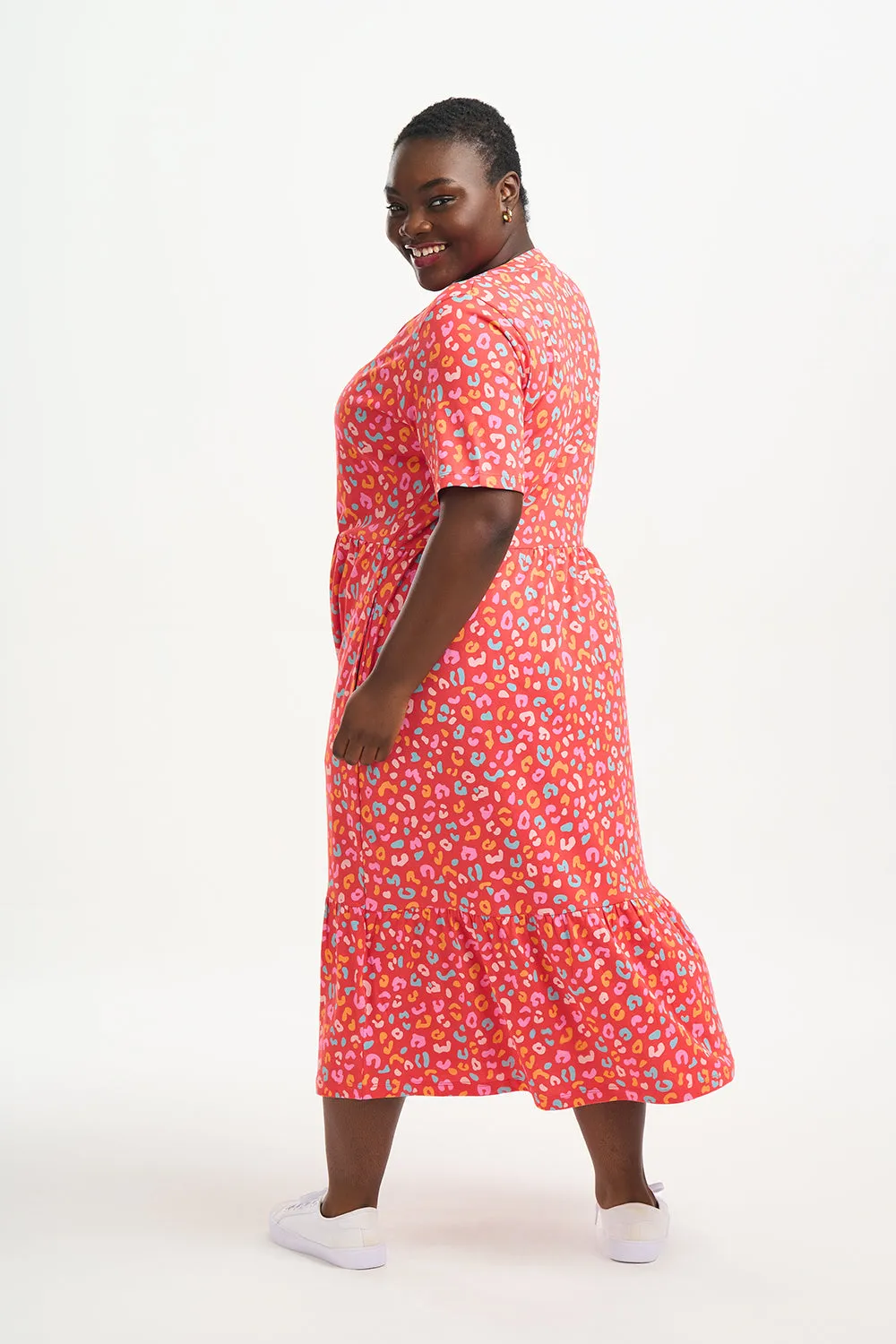 Heather Jersey Midi Smock Dress - Red, Summer Leopard