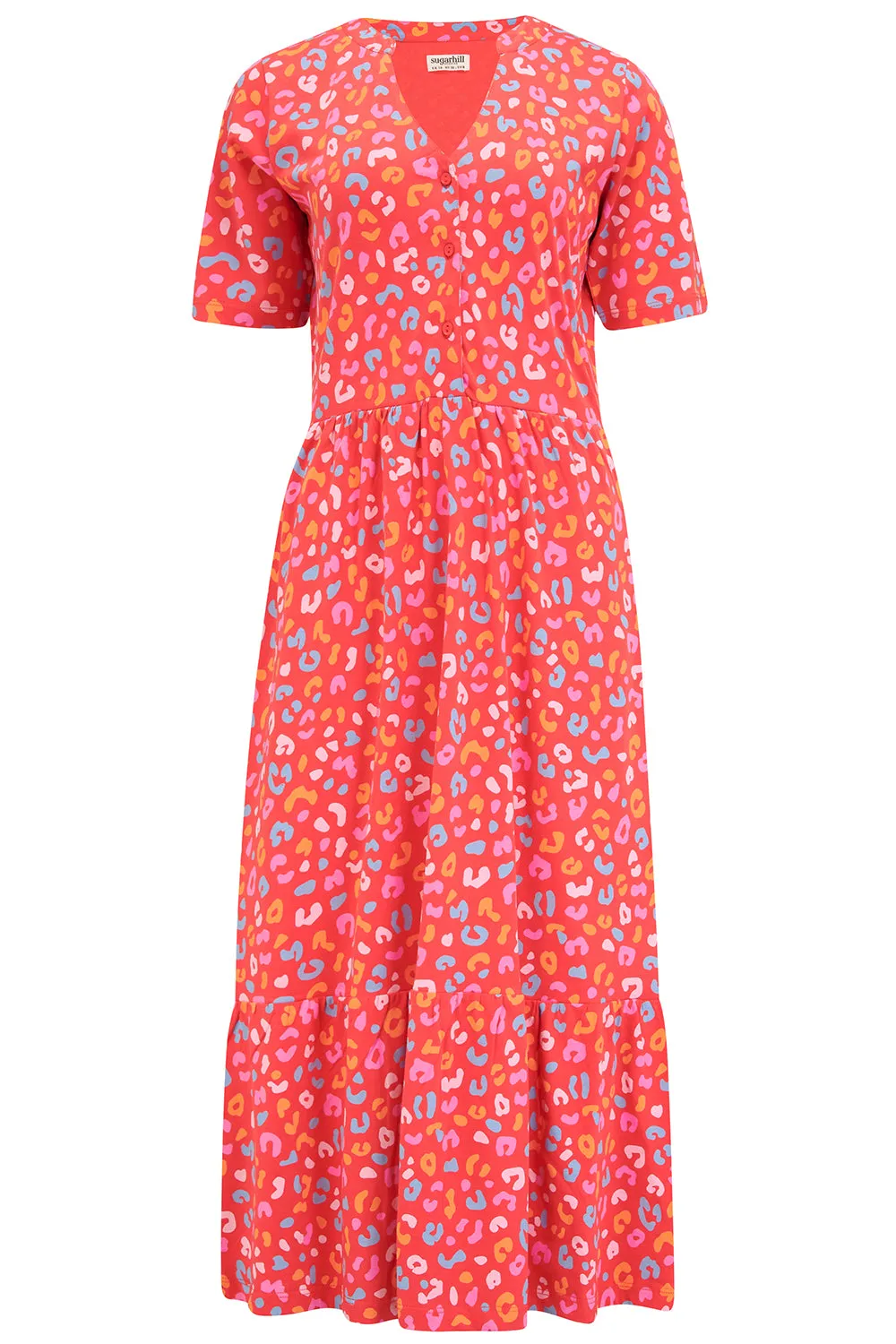 Heather Jersey Midi Smock Dress - Red, Summer Leopard