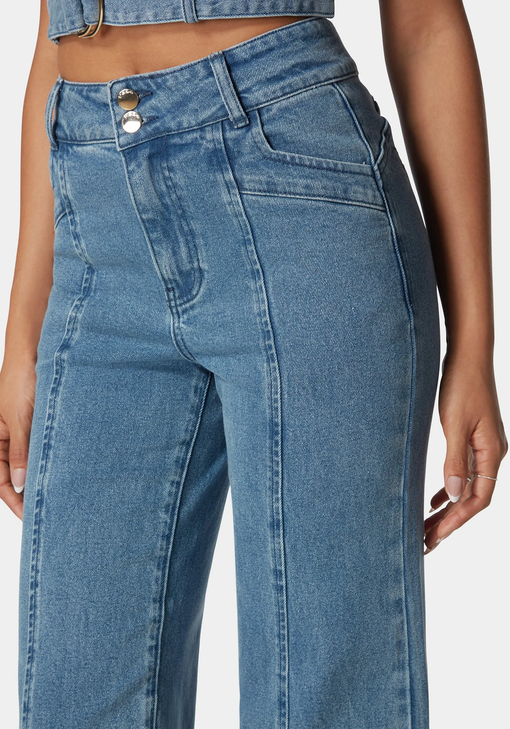 High Waist Seam Detail Ultra Wide Leg Jeans