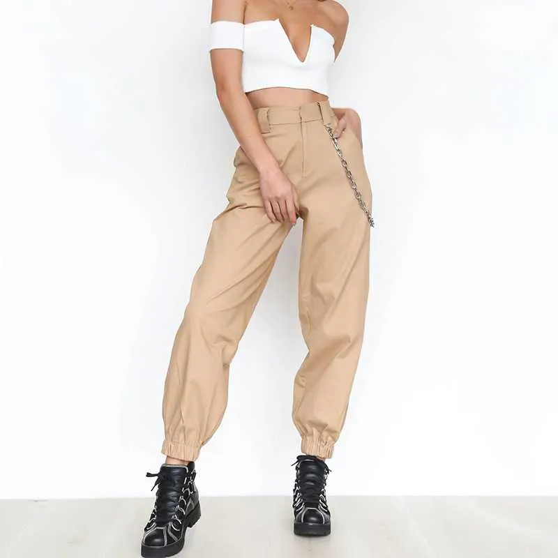 High Waisted Baggy Carrot Trousers Cargo Pants With Chains