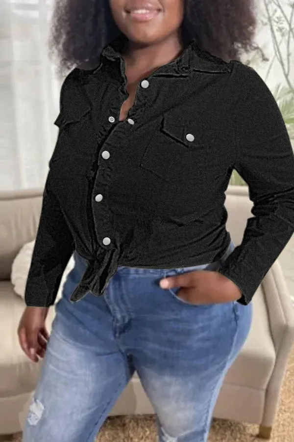 hulianfu - Army Green Fashion Casual Solid Patchwork Turndown Collar Long Sleeve Regular Denim Jacket