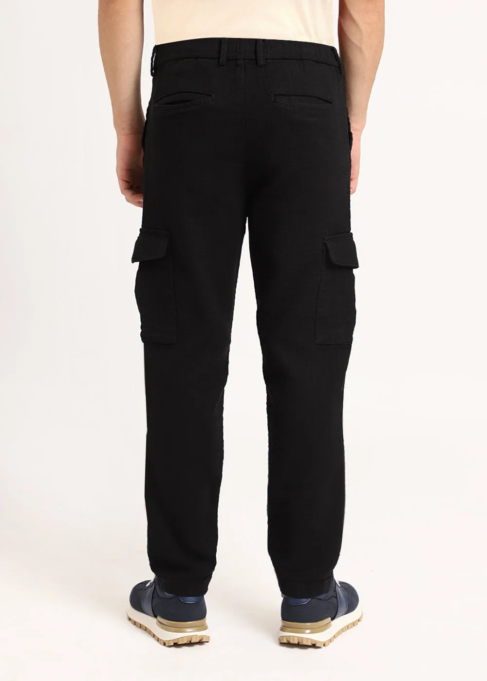 Jet Black Linen Cargo Pants