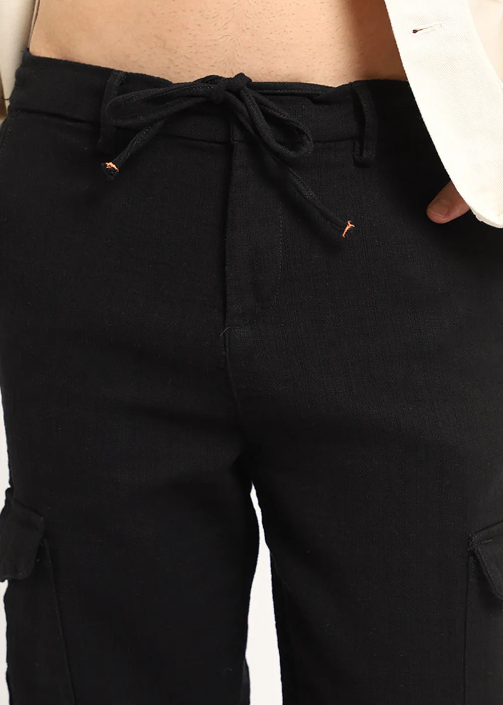 Jet Black Linen Cargo Pants