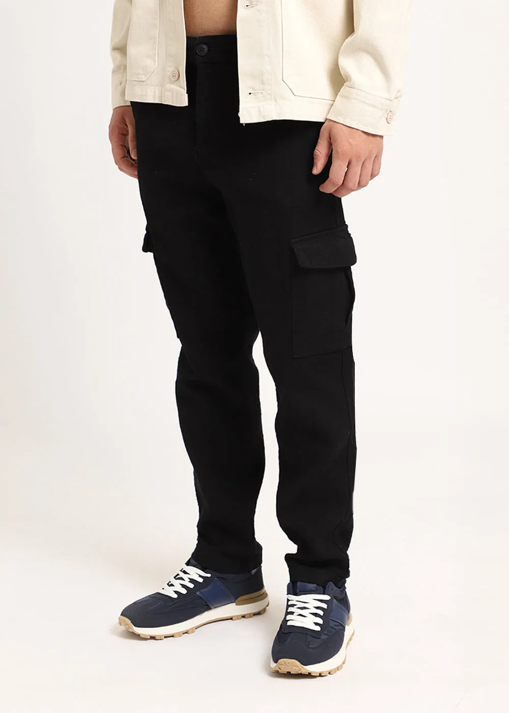 Jet Black Linen Cargo Pants