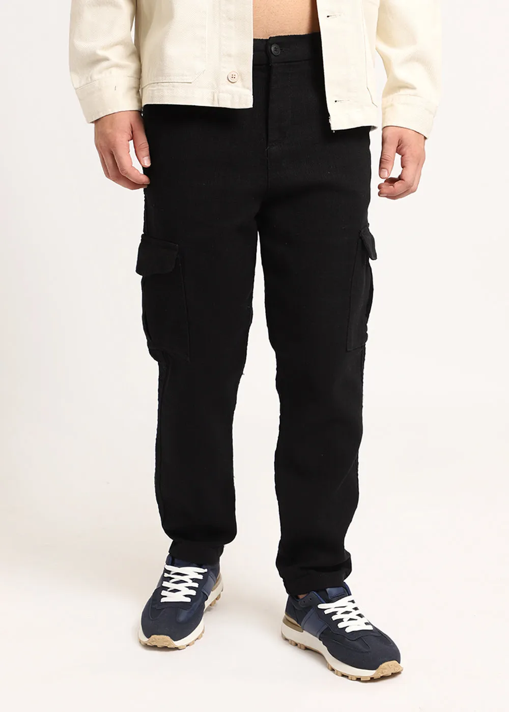 Jet Black Linen Cargo Pants