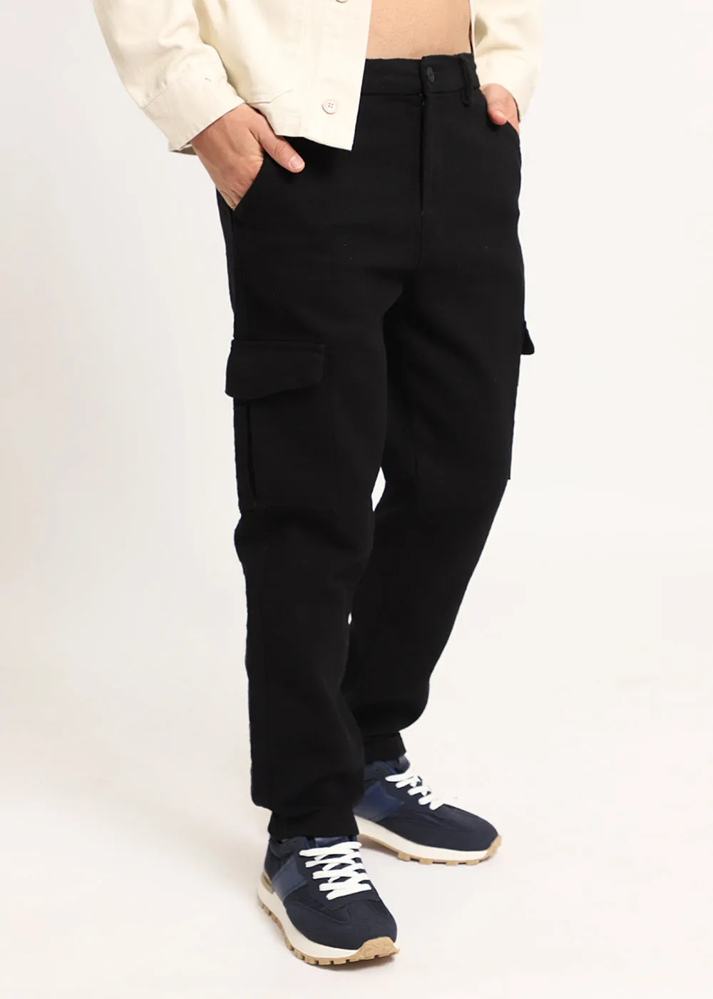 Jet Black Linen Cargo Pants