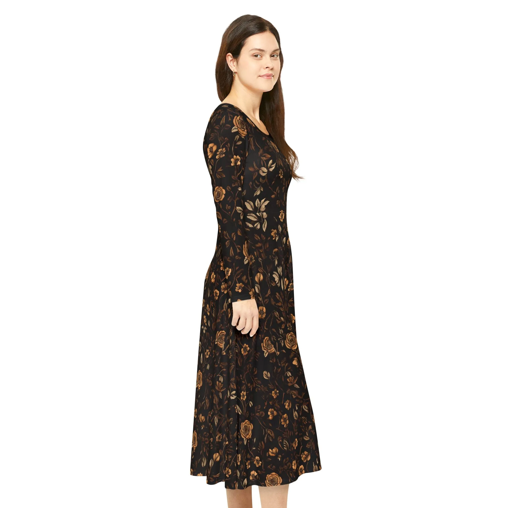 Langärmliges Tanzkleid mit floralem Herbst-Print für Damen – elegante und bequeme Abendgarderobe