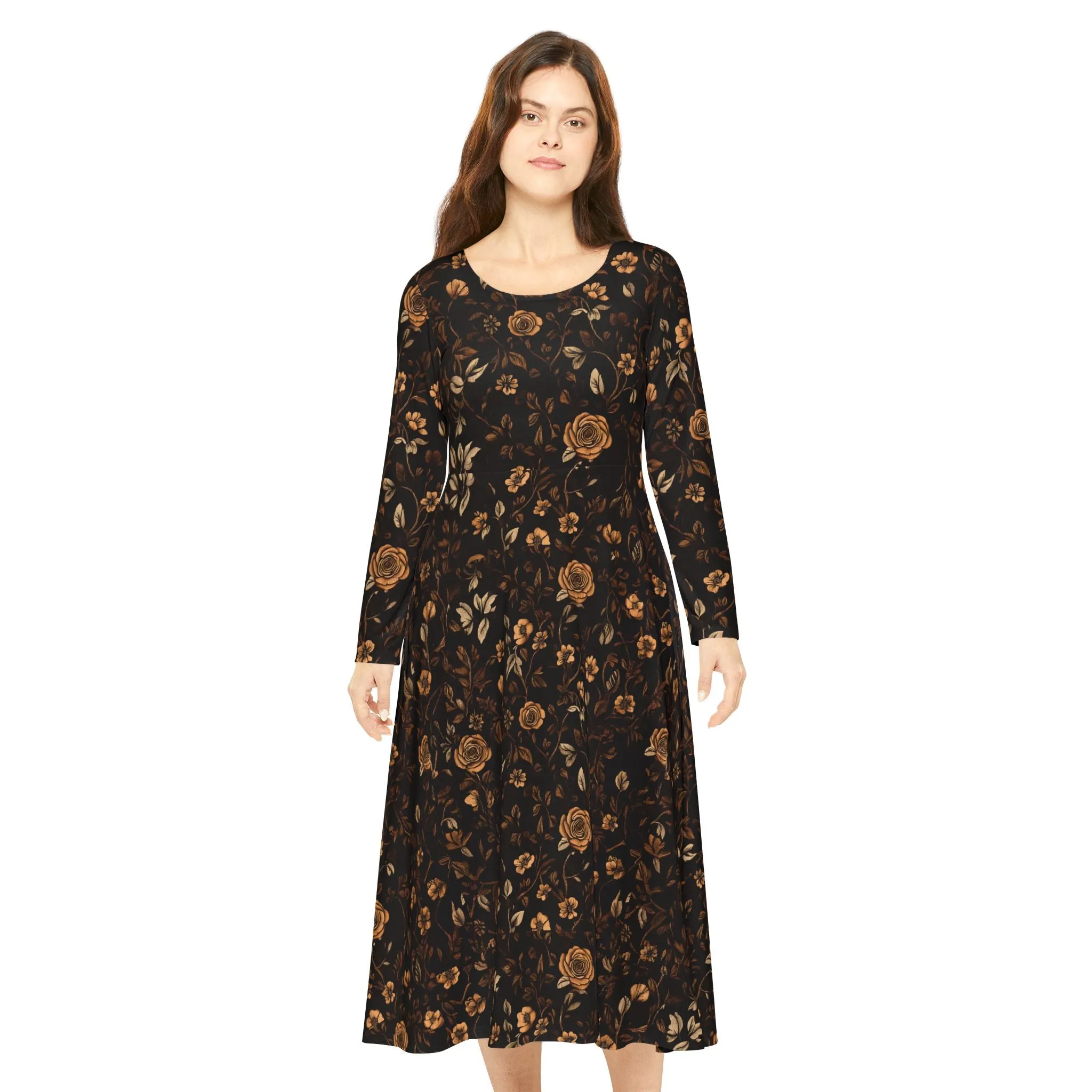 Langärmliges Tanzkleid mit floralem Herbst-Print für Damen – elegante und bequeme Abendgarderobe